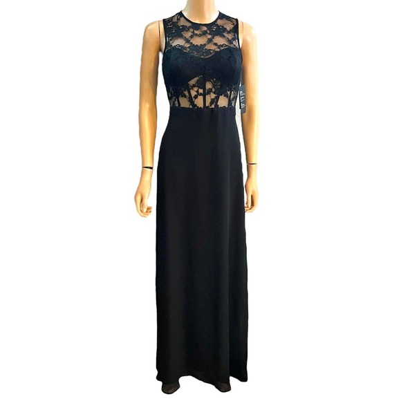 Marciano Jasmeen Maxi Dress Lace Chiffon Black Nude Sleeveless - Picture 1 of 9